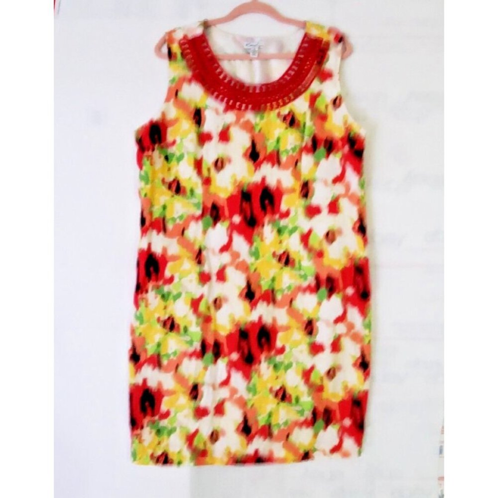Kim Rogers Woman Multicolored sleeveless Linen Lined  floral dress size 18 - Picture 3 of 9